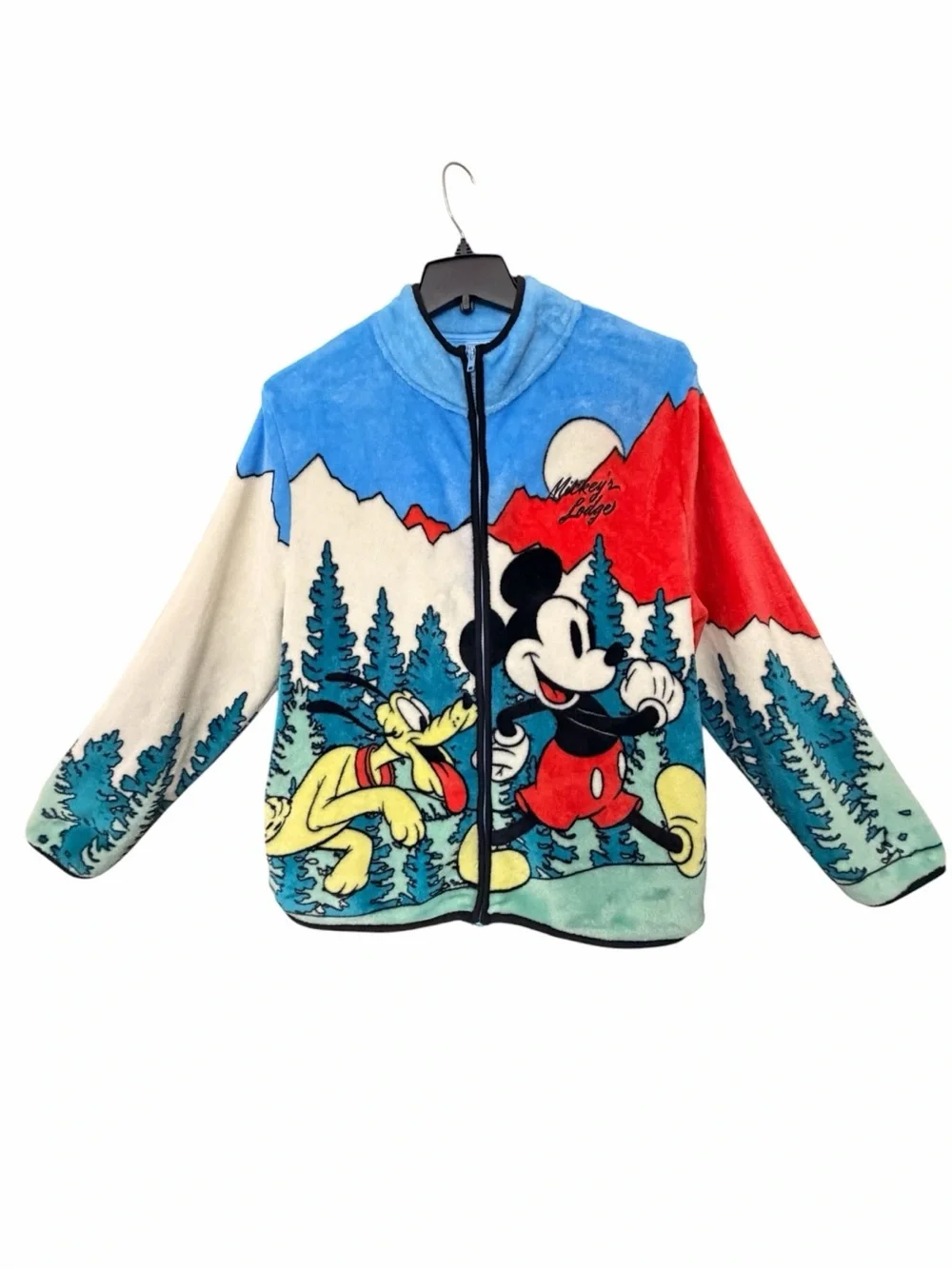 Disney Mickey’s Lodge Mickey Pluto Full Zip Fleece Jacket Womens XL Cozy